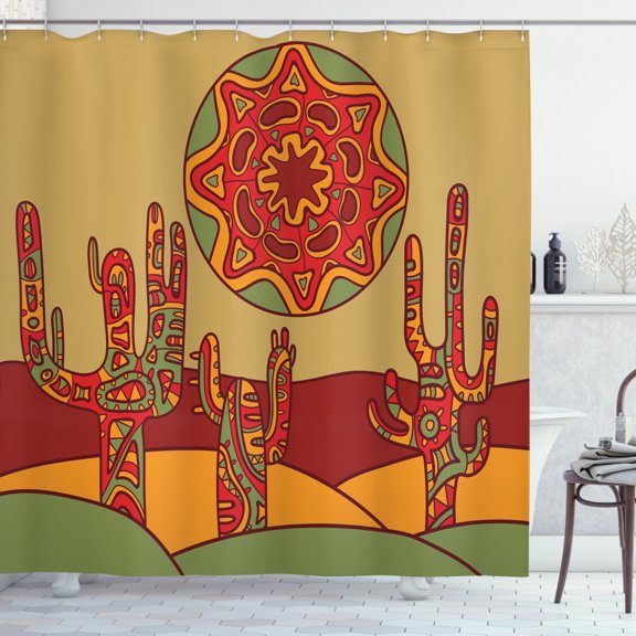 Ambesonne Tribal Shower Curtain, Tribal Design Cactus, 69"Wx70"L, Multicolor