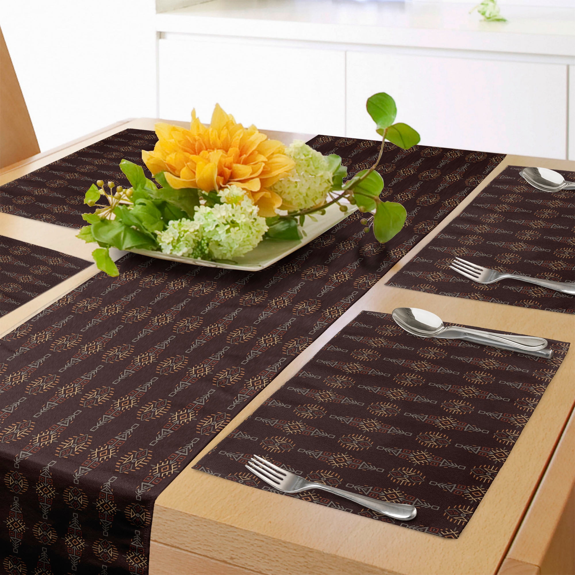 White - Assam Weave Dining Table Runner & Set of 4 Placemats in Handloom Cotton