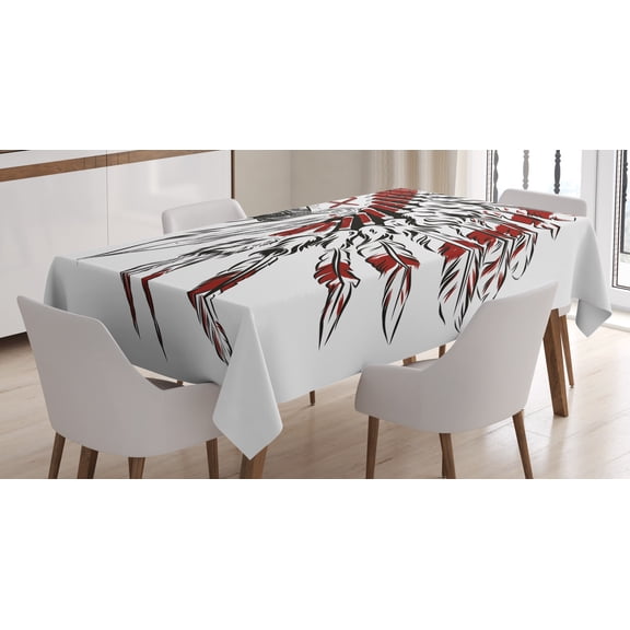 Ambesonne Tribal Tablecloth Rectangular Table Cover, Feather Headdress, 60"x84", Burgundy Black White