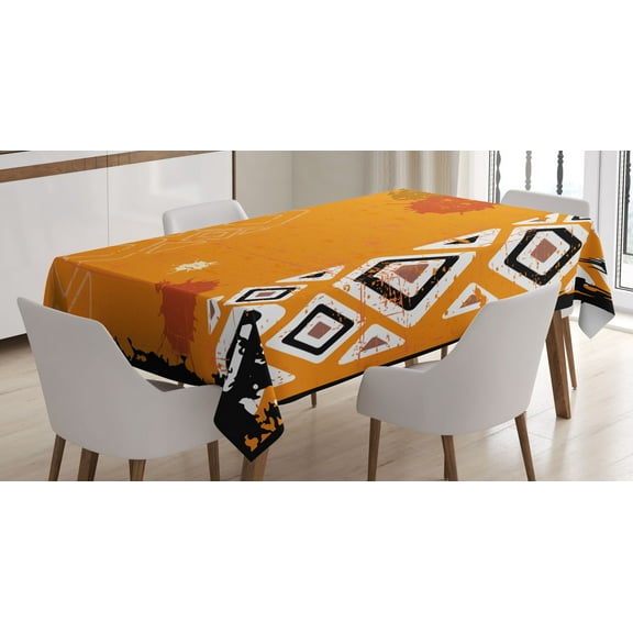 Ambesonne Tribal Tablecloth Rectangular Table Cover, Grungy Ethnic Triangles Art, 60"x90", Black Orange and White