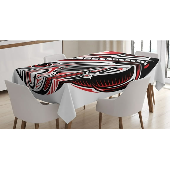 Ambesonne Tribal Tablecloth Rectangular Table Cover, Haida Animal Art, 52"x70", White Red Black