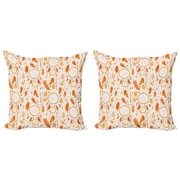 Ambesonne Tribal Throw Pillow Cover 2 Pack, Autumn Theme Dreamcatcher, 18", Orange White