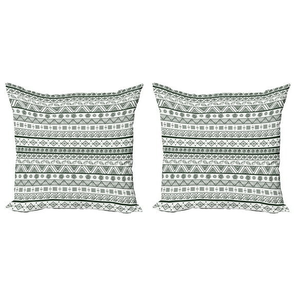 Ambesonne Tribal Throw Pillow Cover 2 Pack, Aztec Patterns, 18", Hunter Green White