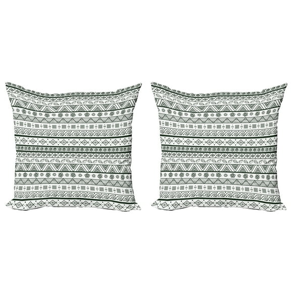 Ambesonne Tribal Throw Pillow Cover 2 Pack, Aztec Patterns, 24", Hunter Green White
