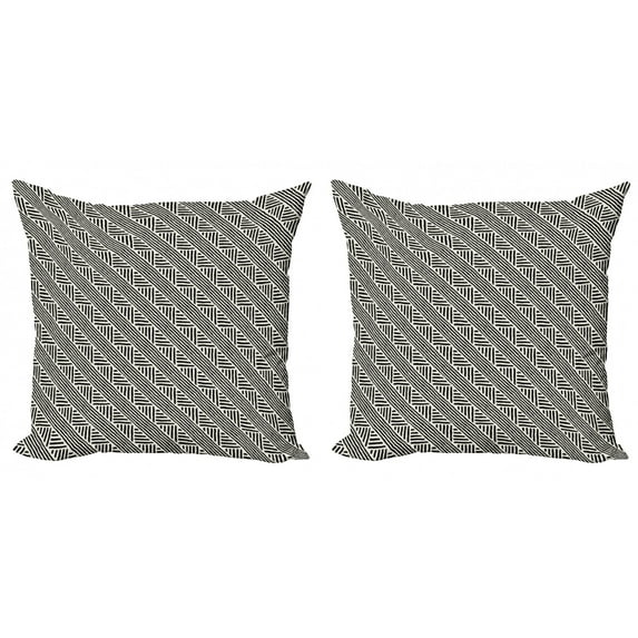 Ambesonne Tribal Throw Pillow Cover 2 Pack, Chevron Design Lines, 20", Off White Black