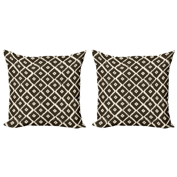 Ambesonne Tribal Throw Pillow Cover 2 Pack, Diamond Shaped Abstract, 16", Dark Brown Cream