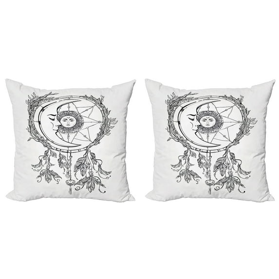 Ambesonne Tribal Throw Pillow Cover 2 Pack, Dreamcatcher Moon, 16", Black White