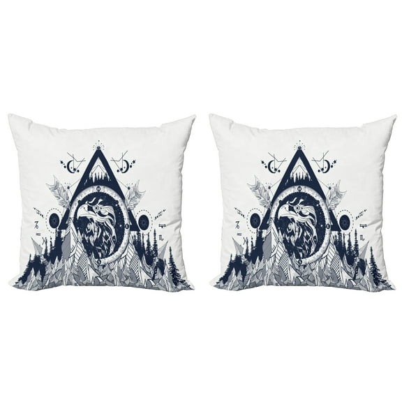 Ambesonne Tribal Throw Pillow Cover 2 Pack, Eagle Ethnic, 24", Dark Blue Off White