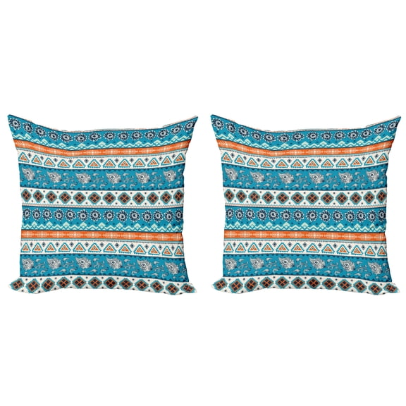 Ambesonne Tribal Throw Pillow Cover 2 Pack, Floral Aztec Art Pattern, 20", Blue Orange and White