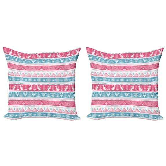 Ambesonne Tribal Throw Pillow Cover 2 Pack, Folkloric Egyptian Motifs, 16", Pale Blue Pink White