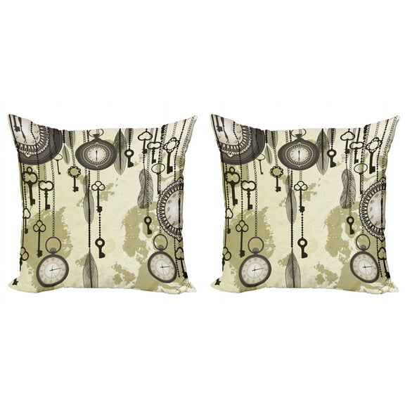 Ambesonne Tribal Throw Pillow Cover 2 Pack, Green Old 20s Design, 18", Green Grey Cream