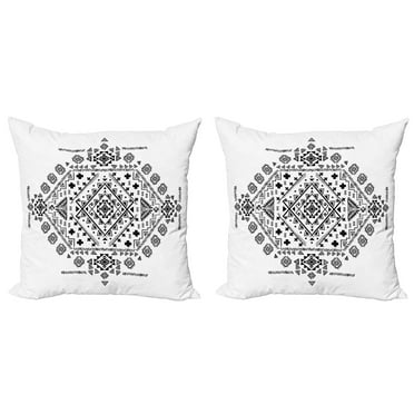 Ambesonne Tribal Throw Pillow Cover 2 Pack, Maya Patterns, 24", White Black