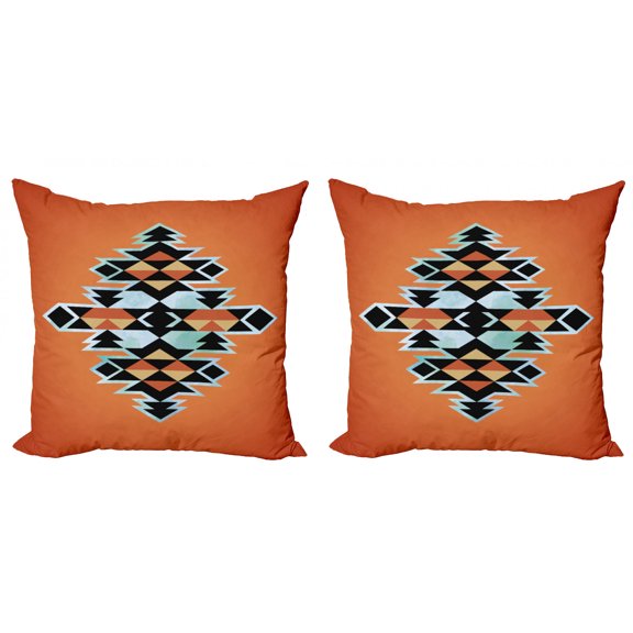 Ambesonne Tribal Throw Pillow Cover 2 Pack, Native Aztec Rhombus Art, 20", Orange Black Pale Blue