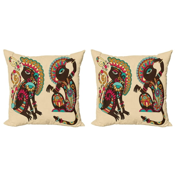 Ambesonne Tribal Throw Pillow Cover 2 Pack, Patterns Monkey, 20", Multicolor