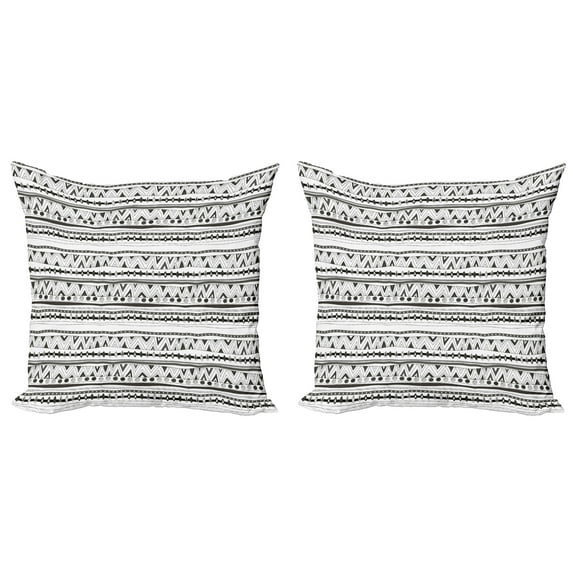 Ambesonne Tribal Throw Pillow Cover 2 Pack, Prehistoric Aztec, 16", Charcoal Grey White