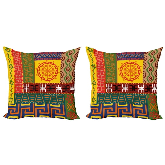 Ambesonne Tribal Throw Pillow Cover 2 Pack, Prehistoric Tribal, 16", Yellow Green