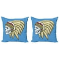 thumbnail image 1 of Ambesonne Tribal Throw Pillow Cover 2 Pack, Skull with Feathers Folk, 24", Violet Blue Cream Pearl, 1 of 7