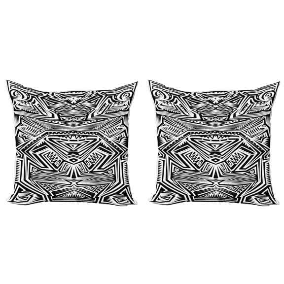 Ambesonne Tribal Throw Pillow Cover 2 Pack, Tattoo Inspired Maori Form, 16", Black and White