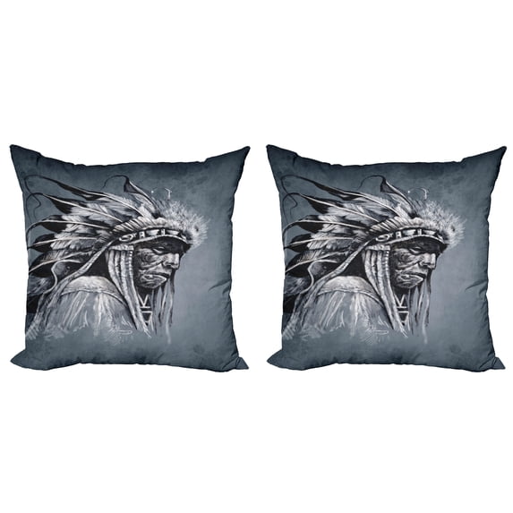 Ambesonne Tribal Throw Pillow Cover 2 Pack, Tribe Chief Art, 20", Grey Black White