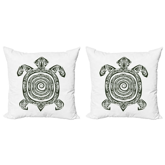 Ambesonne Tribal Throw Pillow Cover 2 Pack, Turtle Maori, 18", Black and White