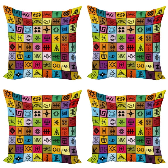 Ambesonne Tribal Throw Pillow Cover 4 Pack, Aboriginal Prehistoric, 18", Multicolor