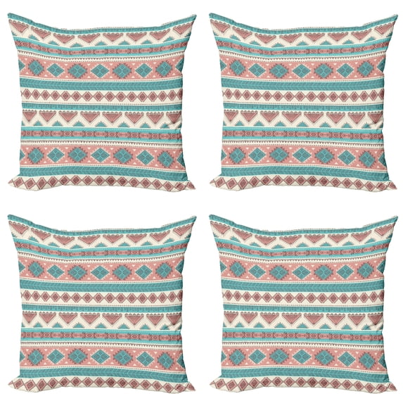 Ambesonne Tribal Throw Pillow Cover 4 Pack, Aztec Art Style, 20", Cream Aqua and Peach