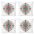 thumbnail image 1 of Ambesonne Tribal Throw Pillow Cover 4 Pack, Aztec Native Art Design, 18", Teal and Coral Pink, 1 of 5