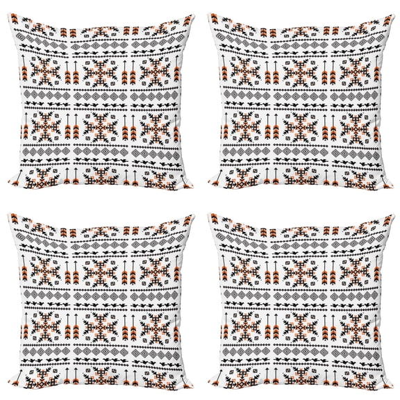 Ambesonne Tribal Throw Pillow Cover 4 Pack, Birds Arrows, 20", Orange Black White