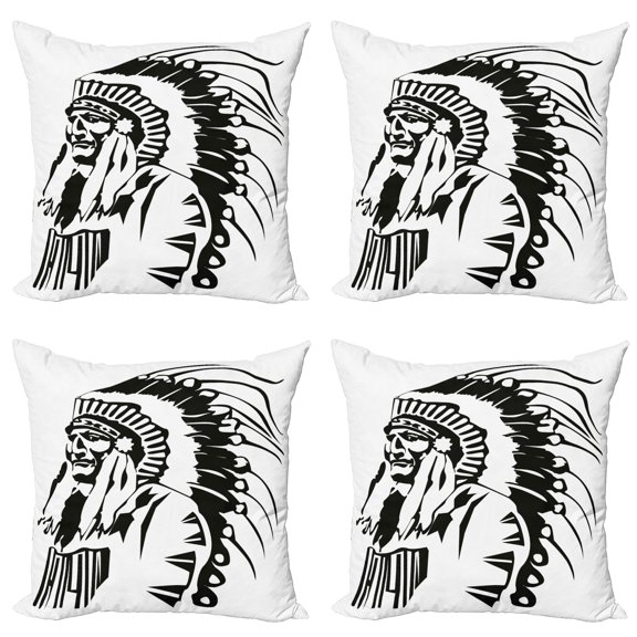 Ambesonne Tribal Throw Pillow Cover 4 Pack, Chef, 20", Black and White
