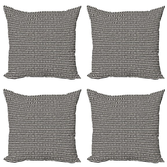 Ambesonne Tribal Throw Pillow Cover 4 Pack, Curvilinear Lines and Shapes, 24", Charcoal Grey Eggshell