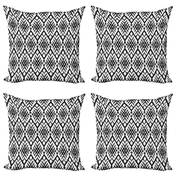 Ambesonne Tribal Throw Pillow Cover 4 Pack, Diagonal Bohemic Shapes, 16", Black and White