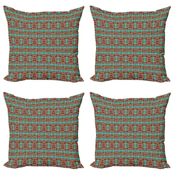 Ambesonne Tribal Throw Pillow Cover 4 Pack, Ethnic Colorful Quirky Art, 24", Seafoam Magenta