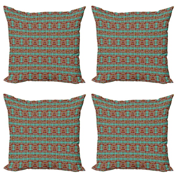 Ambesonne Tribal Throw Pillow Cover 4 Pack, Ethnic Colorful Quirky Art, 24", Seafoam Magenta