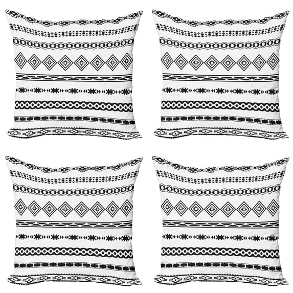 Ambesonne Tribal Throw Pillow Cover 4 Pack, Ethnic Geometric Folk Forms, 18", White Black