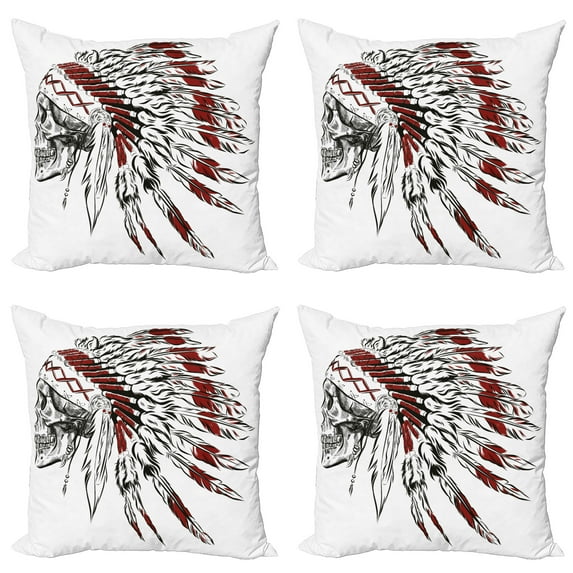 Ambesonne Tribal Throw Pillow Cover 4 Pack, Feather Headdress, 24", Burgundy Black White