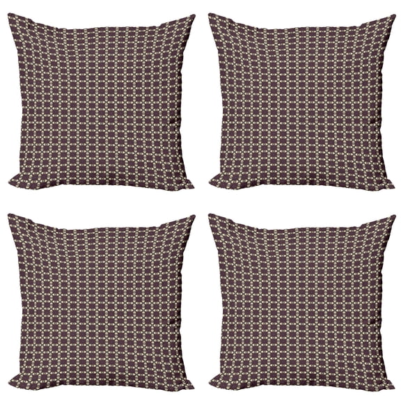 Ambesonne Tribal Throw Pillow Cover 4 Pack, Geometric Bohemian Pattern, 18", Pale Yellow Eggplant