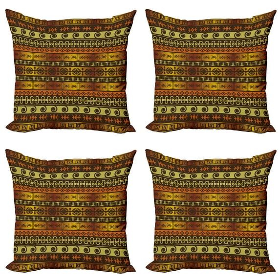 Ambesonne Tribal Throw Pillow Cover 4 Pack, Geometric Indigenous Art, 20", Brown Yellow Pale Orange