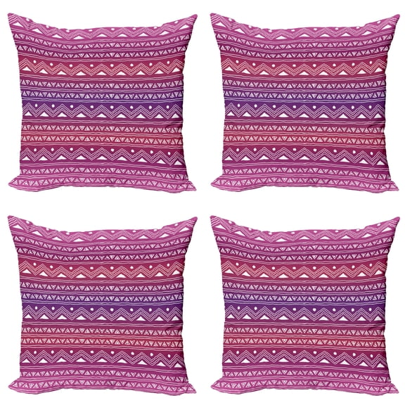 Ambesonne Tribal Throw Pillow Cover 4 Pack, Geometric Ombre, 16", Multicolor