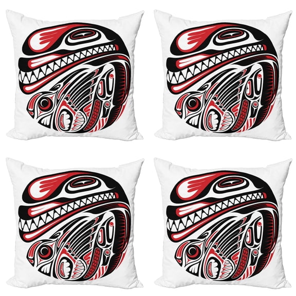 Ambesonne Tribal Throw Pillow Cover 4 Pack, Haida Animal Art, 20", White Red Black