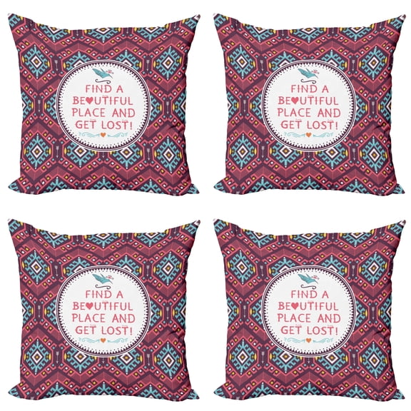 Ambesonne Tribal Throw Pillow Cover 4 Pack, Hipster Tribal, 24", Dark Coral Turquoise