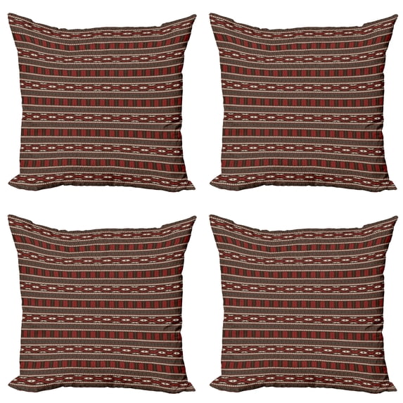 Ambesonne Tribal Throw Pillow Cover 4 Pack, Ikat Style, 24", Black Ruby White