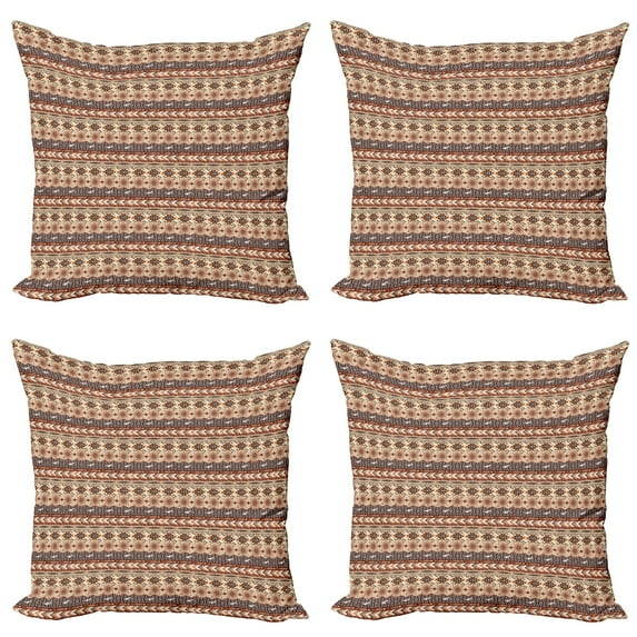 Ambesonne Tribal Throw Pillow Cover 4 Pack, Indigenous Art Borders, 18", Orange Brown Beige