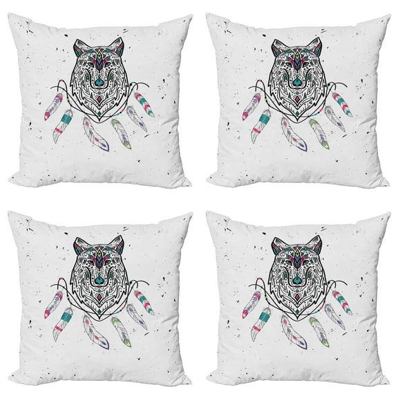Ambesonne Tribal Throw Pillow Cover 4 Pack, Inspirational Wild Free, 24", Pale Grey Pink Teal