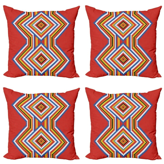 Ambesonne Tribal Throw Pillow Cover 4 Pack, Mosaic American, 18", Multicolor