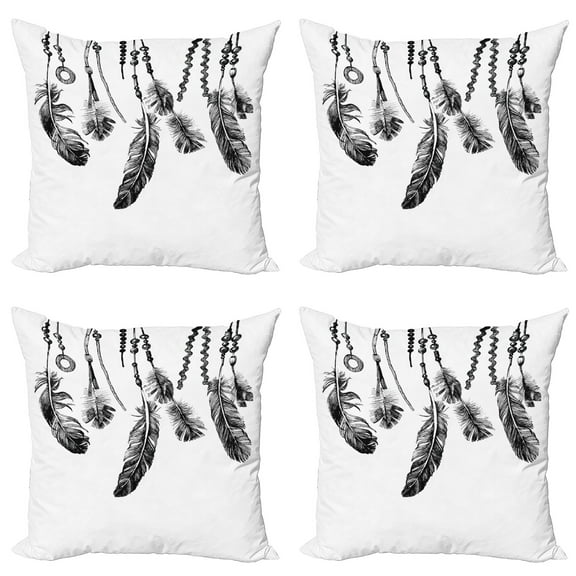 Ambesonne Tribal Throw Pillow Cover 4 Pack, Native Feathers, 24", White and Black