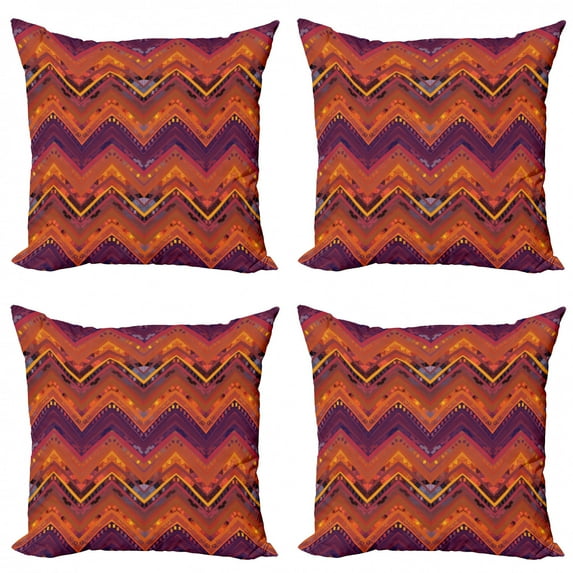 Ambesonne Tribal Throw Pillow Cover 4 Pack, Native Zigzag Ornament, 24", Multicolor