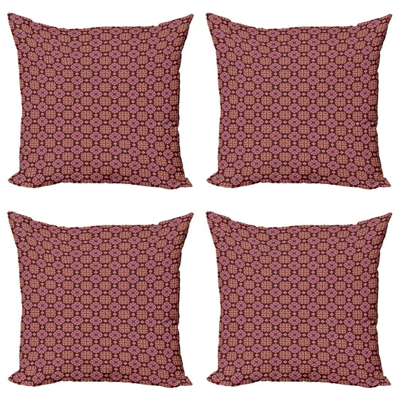 Ambesonne Tribal Throw Pillow Cover 4 Pack, Ornamental Floral Swirls, 20", Multicolor