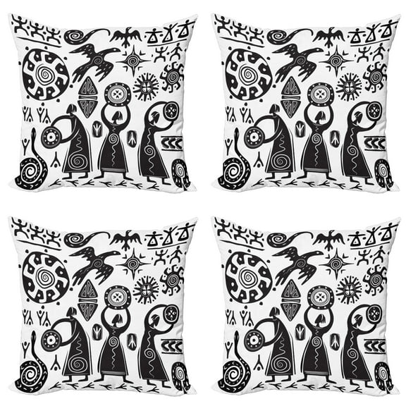 Ambesonne Tribal Throw Pillow Cover 4 Pack, Prehistoric Cave, 16", Black White