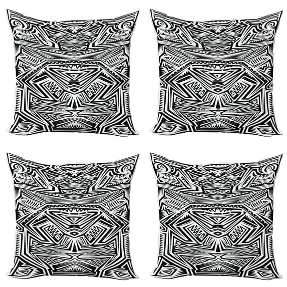 Ambesonne Tribal Throw Pillow Cover 4 Pack, Tattoo Inspired Maori Form, 18", Black and White