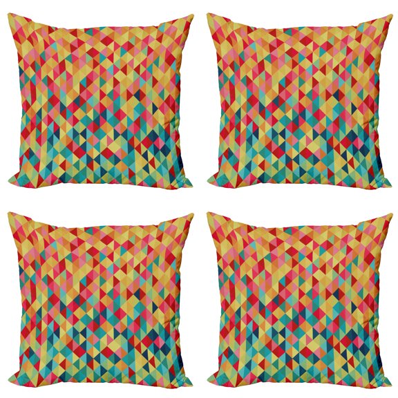 Ambesonne Tribal Throw Pillow Cover 4 Pack, Triangles Fractal Aztec, 18", Multicolor